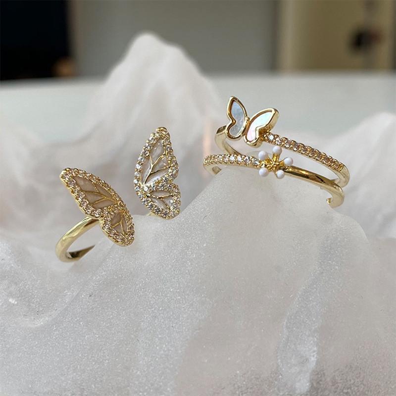 Fashionable Korean Daejeon White Mother Of Pearl Butterfly Ring For Women