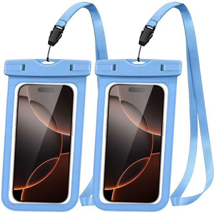 2x Universal Waterproof Case for Phone iPhone Samsung Xiaomi Redmi Google, IPX8 Touch Sensitive with Blue Border