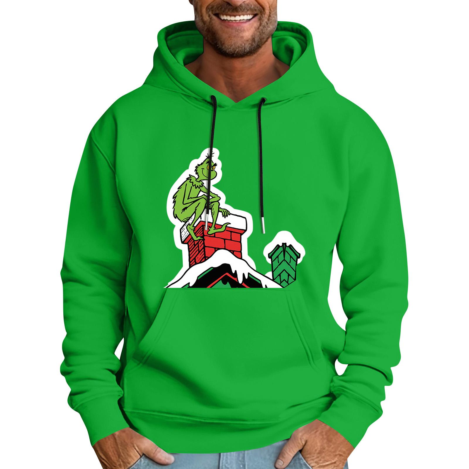 

Мужская повседневная спортивная толстовка с капюшоном и карманом, с рождественским принтом, с длинным рукавом L красный