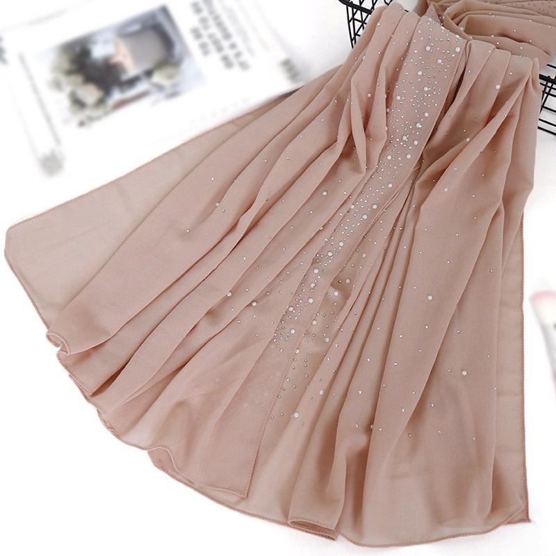 

Малайзійський шарф з довгого шифону з гарячим фіксуванням та прикрасами з порцелянових перлів 180cm