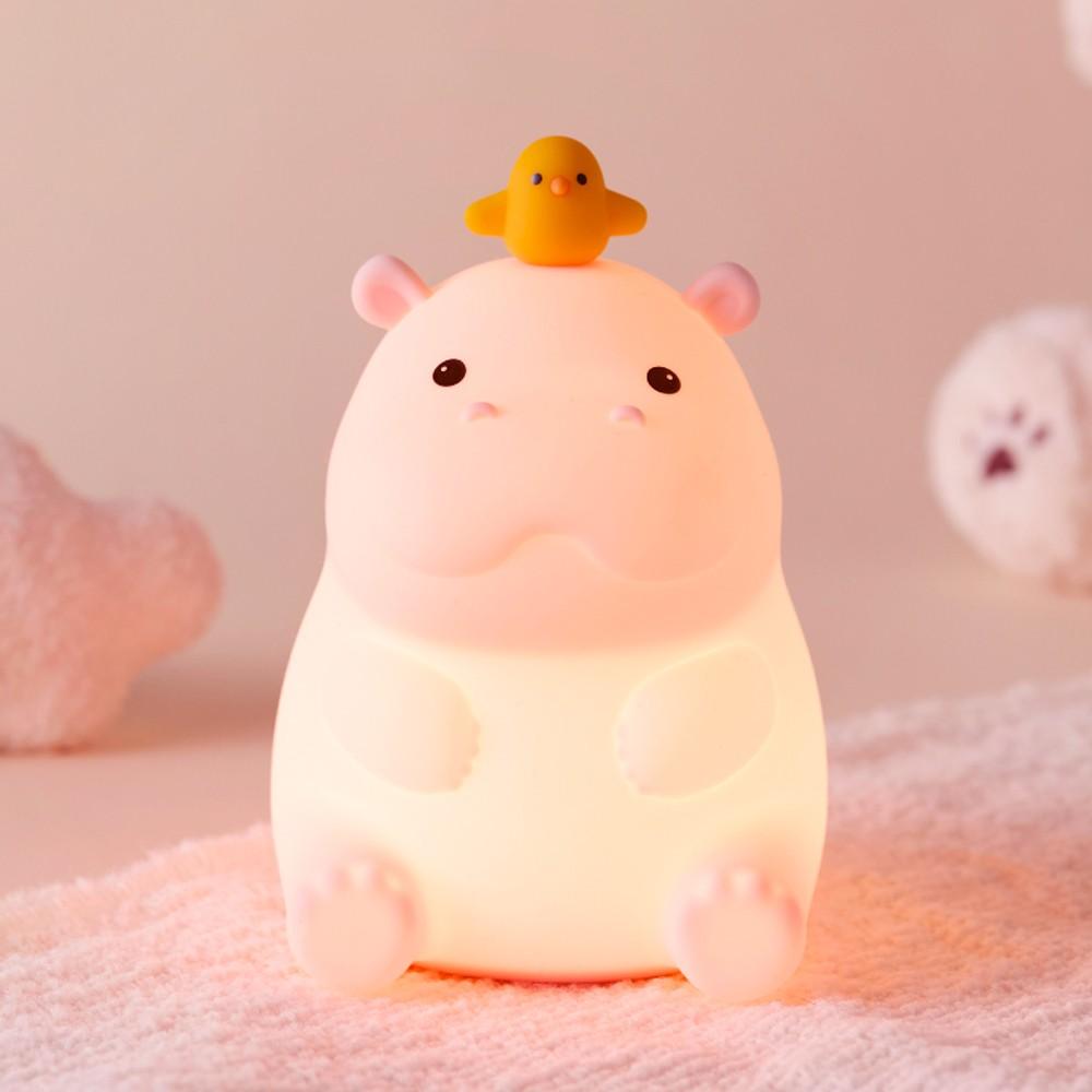 Cute Children's Silicone Night Light Novelty Fox Hippo Pat Toy Rechargeable With Touch Sensor Children's Bedroom Night Light