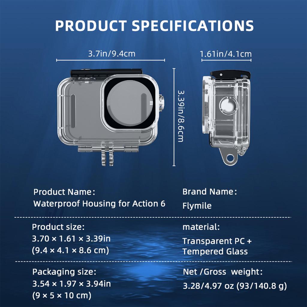 Para DJI OSMO Action6 Caixa de Mergulho Transparente Capa de Alojamento Subaquático Protetor 60M À Prova d'Água Concha de Mergulho Invisível Acessórios para Câmera