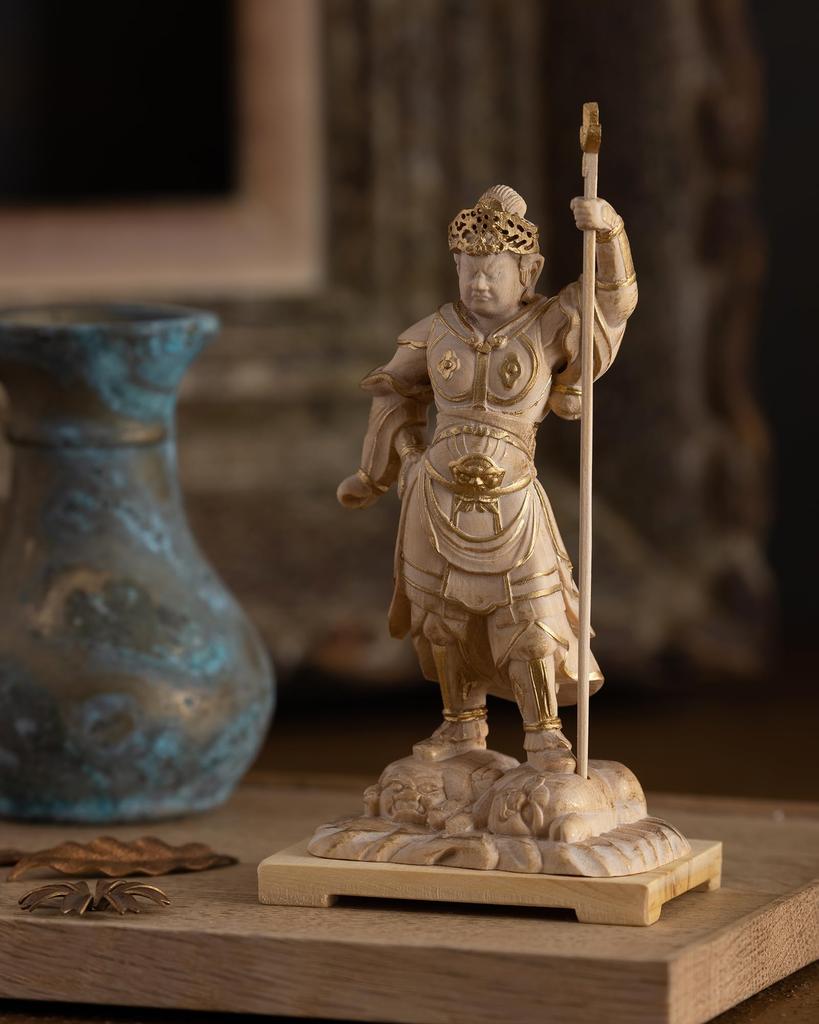 Tiny Doroashi 11cm Buddha Wood Buddha Statue Kenshin Tamonten Doroashi Bishamonten Buddha, Bishamonten, (wood Boxwood) - Statue, Figure, Carving,