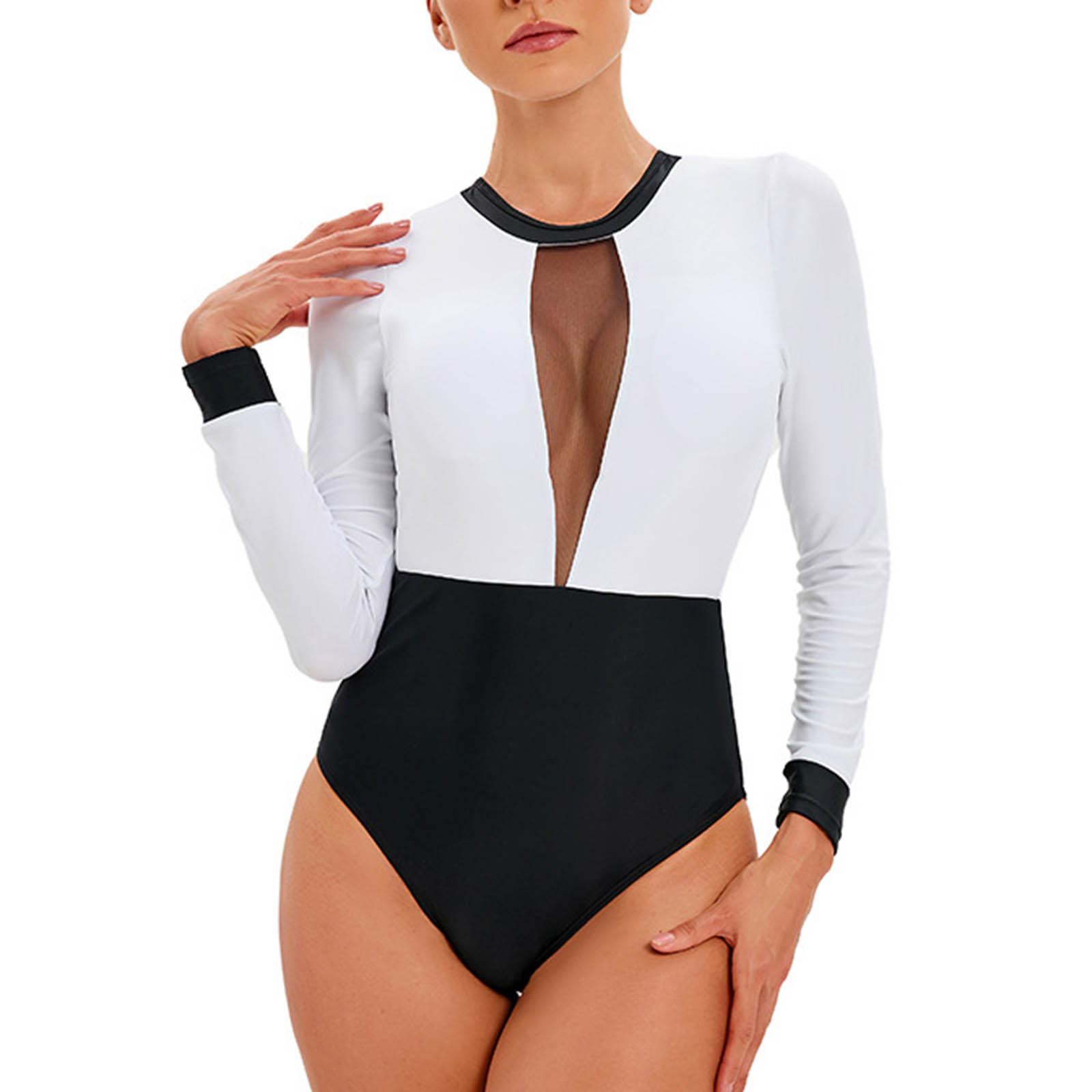 

Женский сексуальный купальный комплект, купальник соответствующего цвета, с длинными рукавами, сетчатые купальники для похудения, сетчатый купальник XXL белый