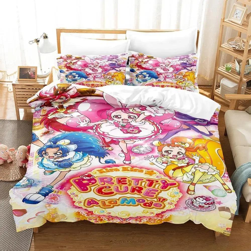 Smile PreCure 3D Anime Bedding Set Single Twin Full Queen King Size Kawaii Duvet Cover for Adult Kid Bedroom