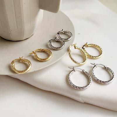 S925 Silber Täglicher Silber Gedrehter Ring Ohrringe (1 Paar) P0933W