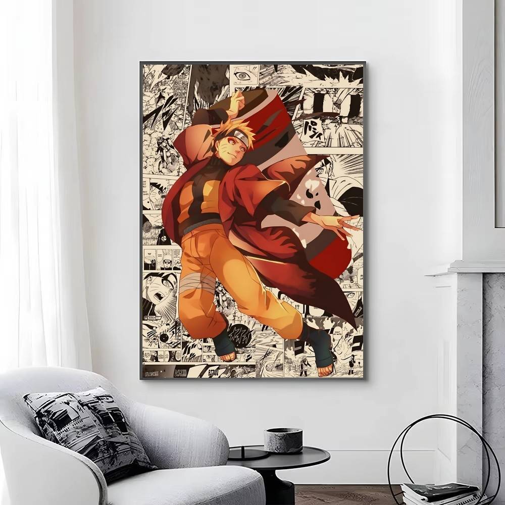 1pc Anime Characters U-Uzumaki N-Naruto posters Self-adhesive Paper Print Home Living Room Bedroom Entrance Bar Cafe Art