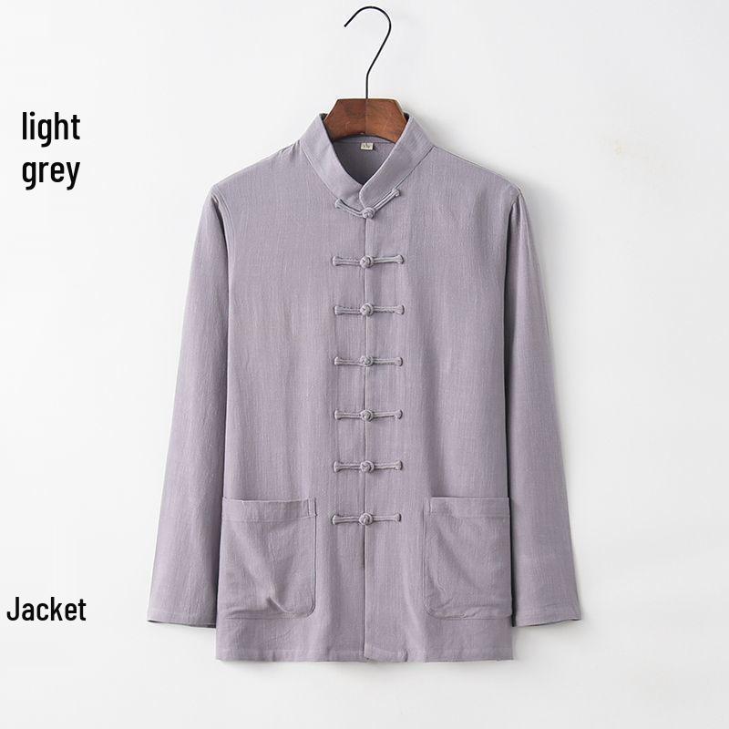 Men's Bamboo Cotton & Linen Retro Tang Suit Shirt for Spring/Summer - Long-Sleeved Kung Fu Tai Chi Tea Service