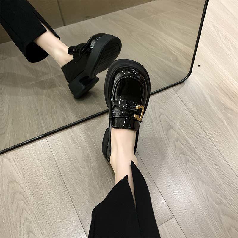 French One-pedal Platform Thick-heeled Small Leather Shoes Women's Autumn 2025 New Versatile Retro British Style Loafers