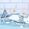 Mediterranean Style Marine Nautical Wooden Blue Boat Ship Wood Crafts Ornaments