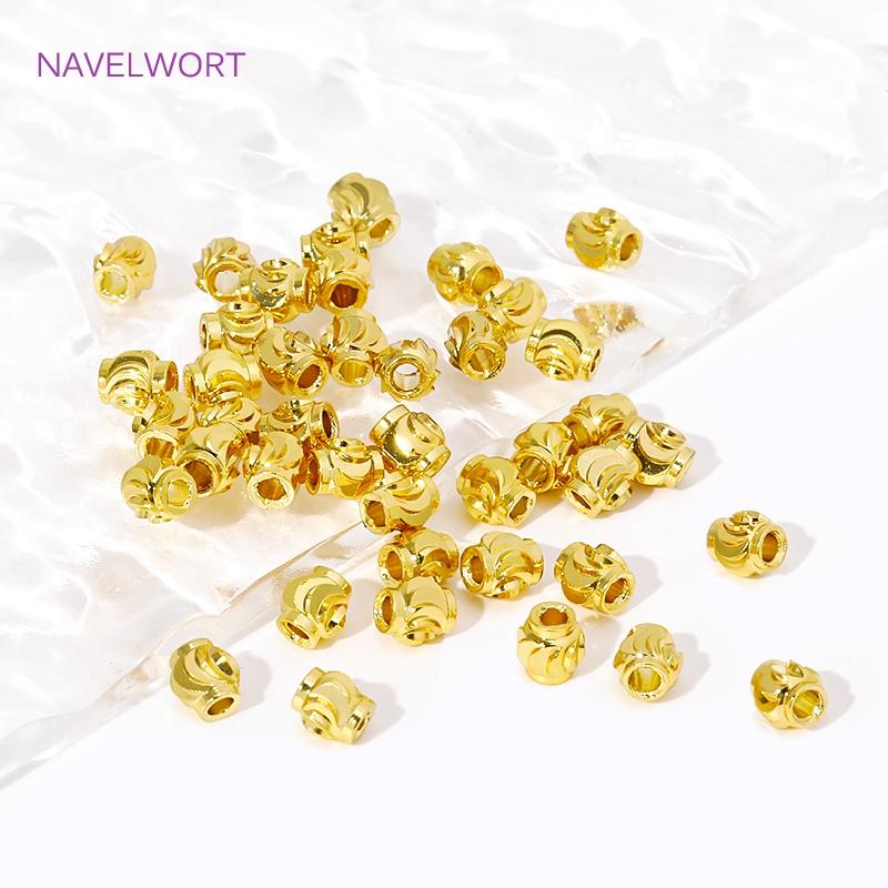 4mm Brass Beads Separators 18K Gold Plated Lantern Beads Spacer Beads,Round Loose Beads For Jewelry Making,DIY Jewelry Materials