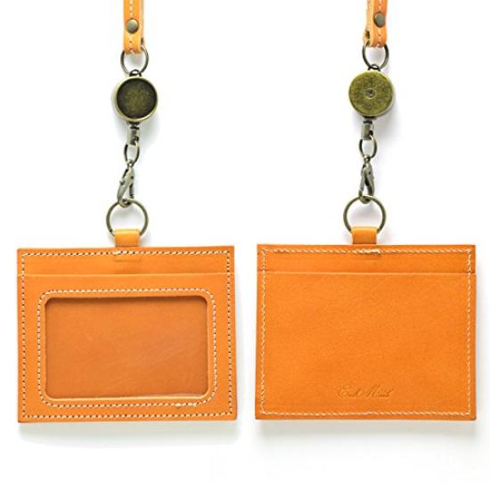 Ausweishülle aus echtem Leder, hergestellt in Japan, mit Hals, 2 Teleskoprollen für mehr Komfort [Endmark], Herrengurt, Taschen, (Grün)