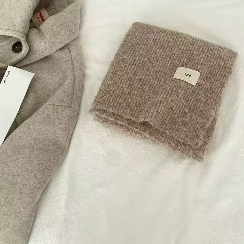 Winter scarf female egg label solid color including scarf to keep warm Korean temperament knitted soft waxy fashion trendy and elegant