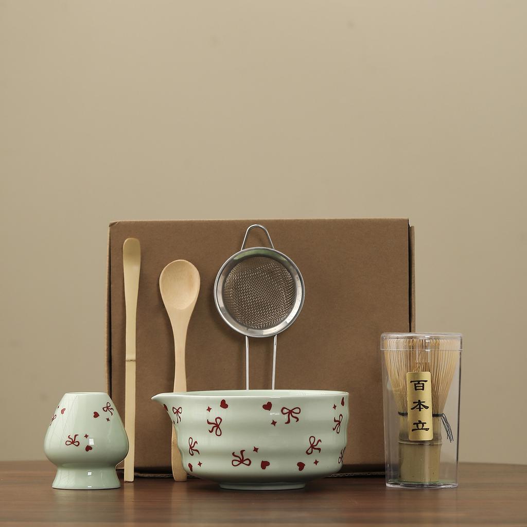6-teiliges/Set Traditionelles Bambus Keramik Japanisches Matcha Tee-Set Matcha Schale Löffel Teezubereitungswerkzeuge Matcha Besen Set Zubehör Neu