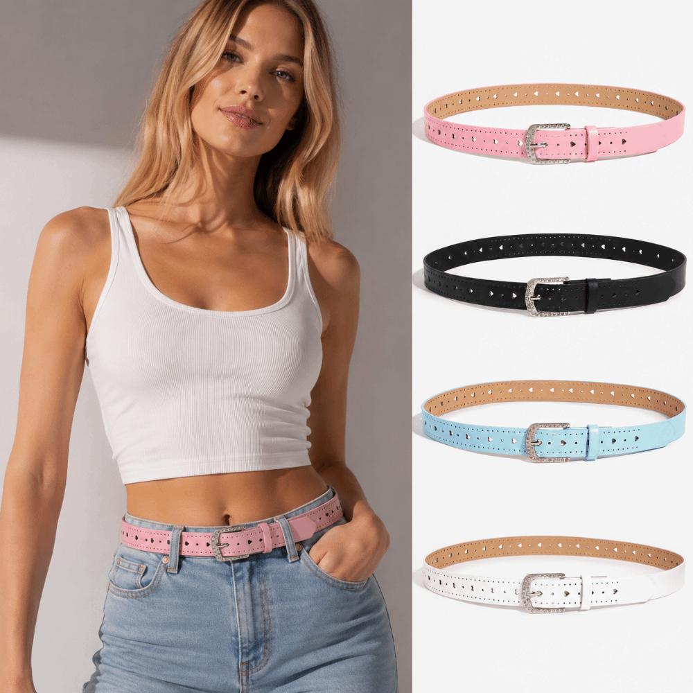 Adjustable Hollow Heart Belt Pin Buckle Rhinestone Buckle Belt Casual Waist Belt For Ladies