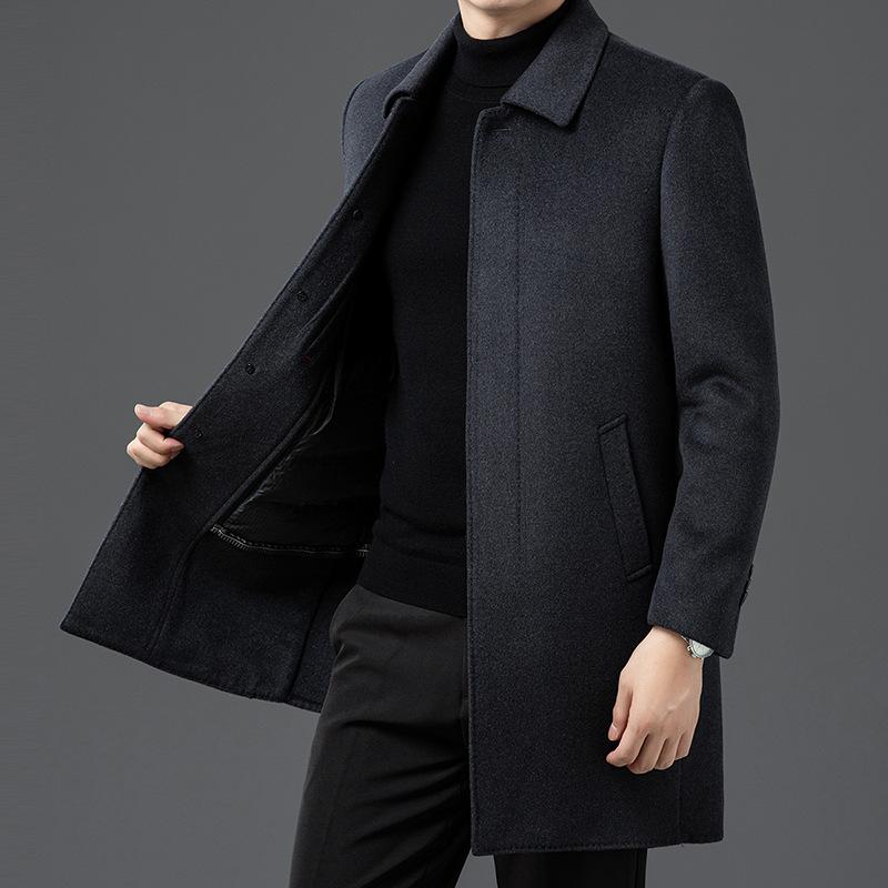 Fashionable Business Removable Inner Liner Double-sided Wool Down Coat Winter New Men's Lapel Wool Coat