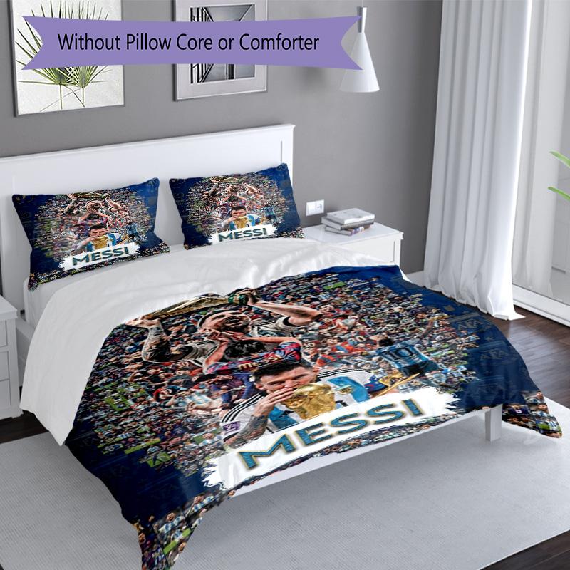 Messi World Cup Champion Personalized Name Bedding Set,Comfort Bed Linen for Boys Room Decoration,Perfect Gift for Match Fans,Wrinkle Resistant Duvet 