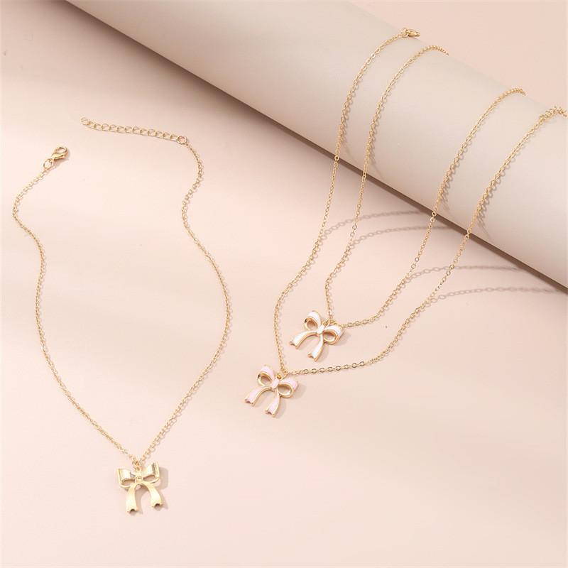 Feminine Alloy Butterfly Bow Necklace With Geometric Pendant For Women Fashion Jewelry
