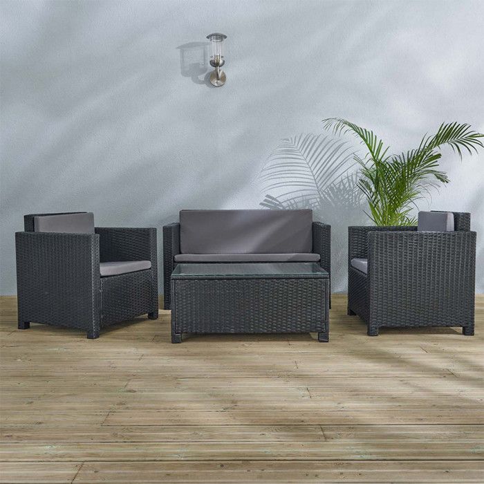 Black Resin Garden Furniture "Belem" 4 Seats Wilsa Garden