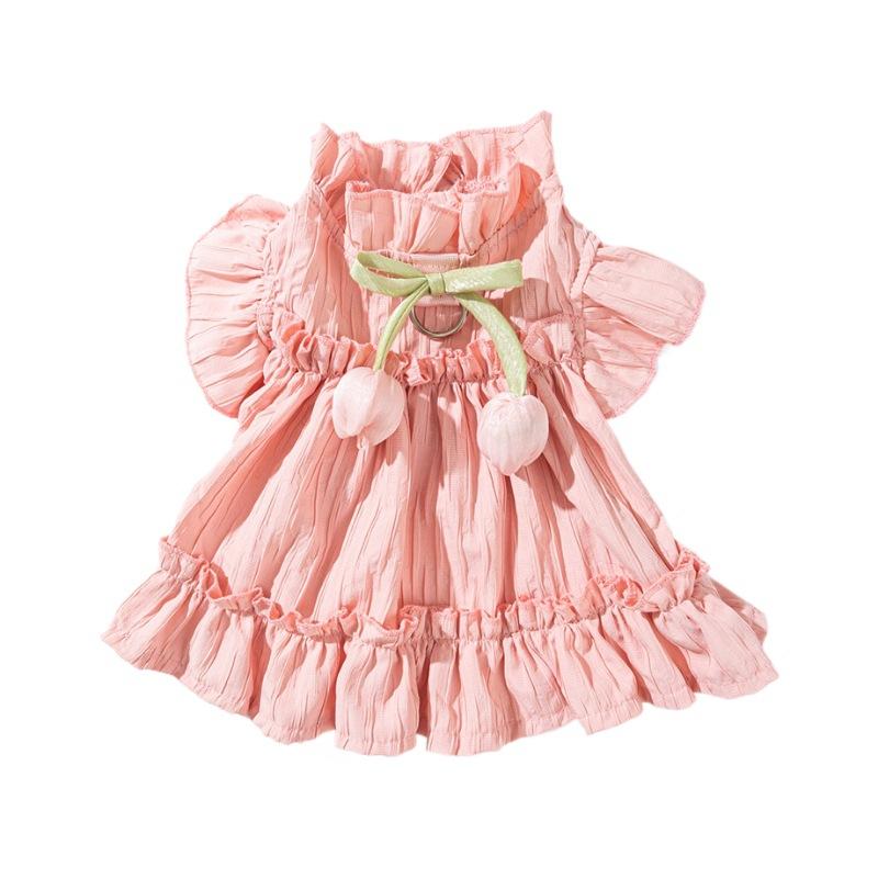 Spring Summer Dog Tulip Pleated Dress Teddy Dress Princess Style Lady Cat Two Feet Pet Dress