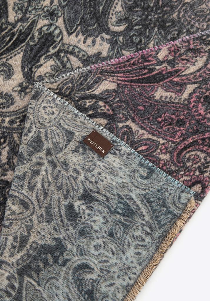 Wittchen Woman Women's Scarf With An Oriental Motif, Gray And Pink, Gray And Pink Polyester