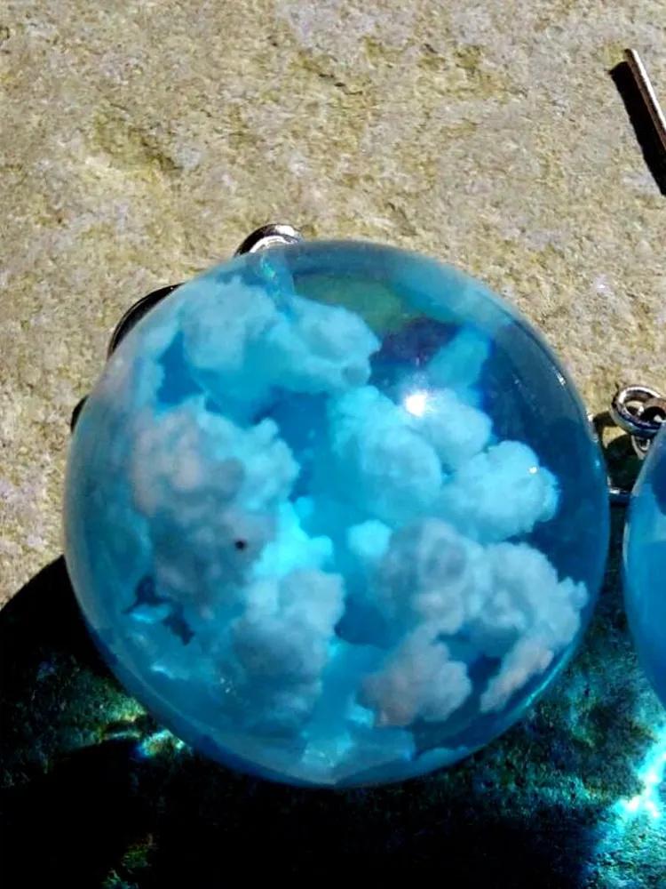 Creative Sky, Clouds, And Flying Bird Transparent Spherical Pendant Necklace And Earrings