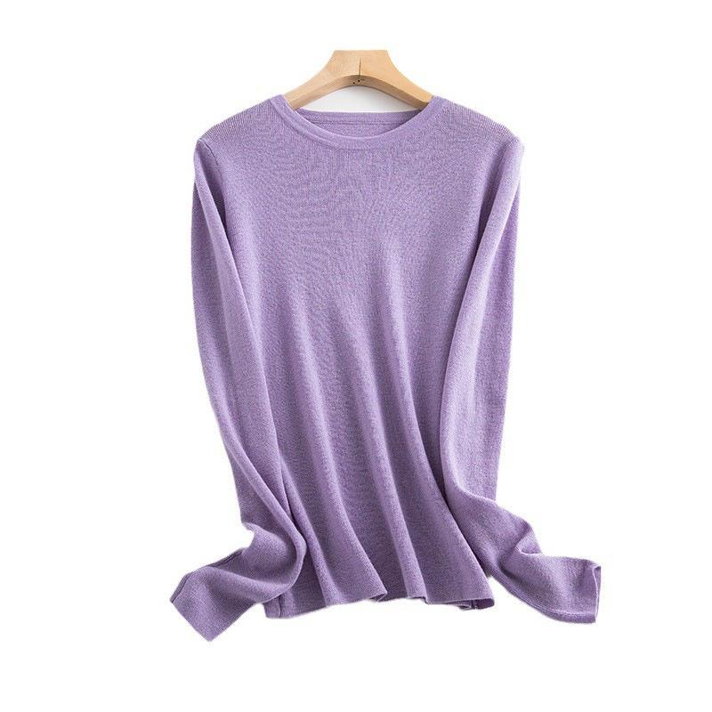 Front Shoulder Wool Sweater Women's 0 Pure Wool Thin Slim Fit and Thin Bottom Top Early Autumn New Knitted Sweater