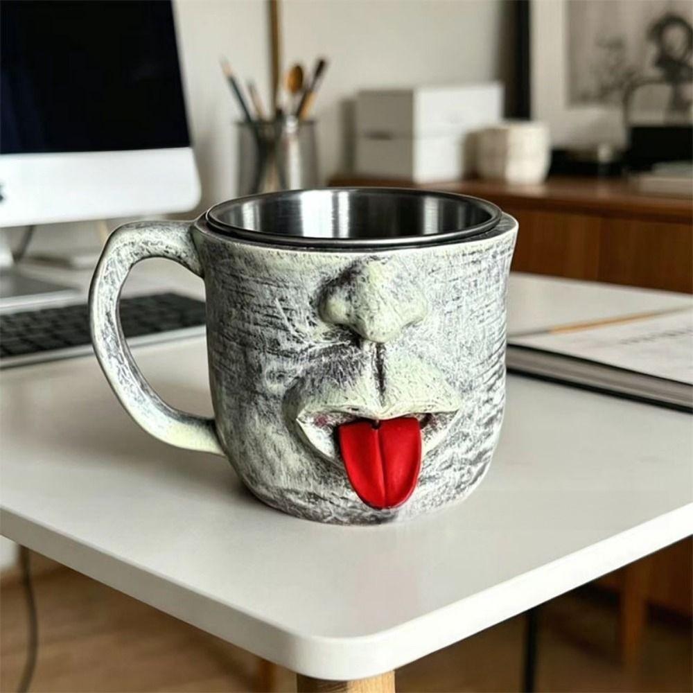 Tea Cup Fun Teasing Facial Mug Resin Novelty Hot Cold Beverage Cup Anti Scalding 200ml Shaking Tongue Coffee Cup Drinkware