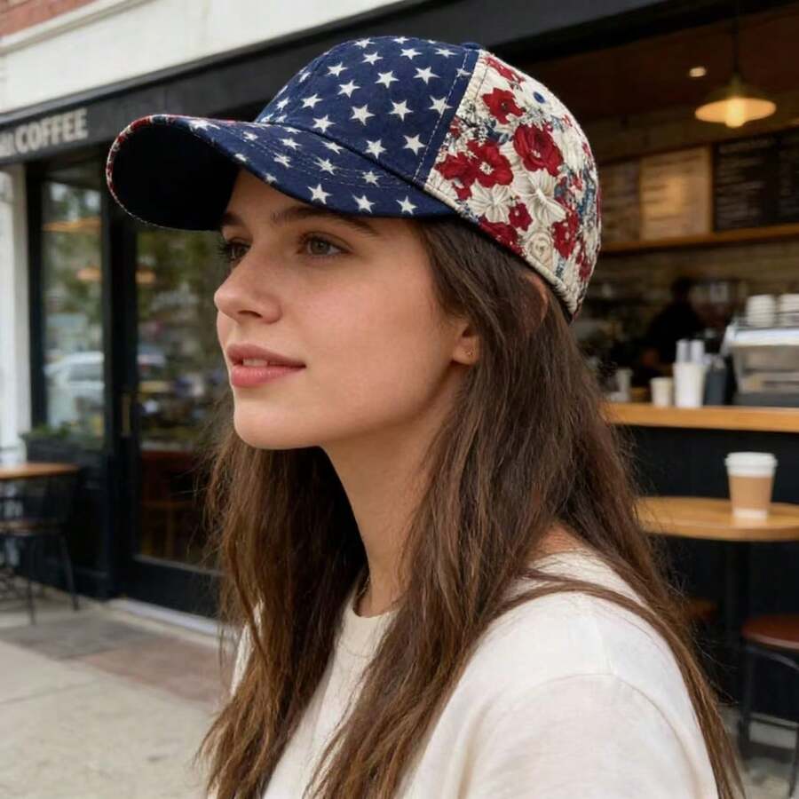 Floral And Star Print Adjustable Baseball Cap For Adults, Casual Sun Protection Dad Hat