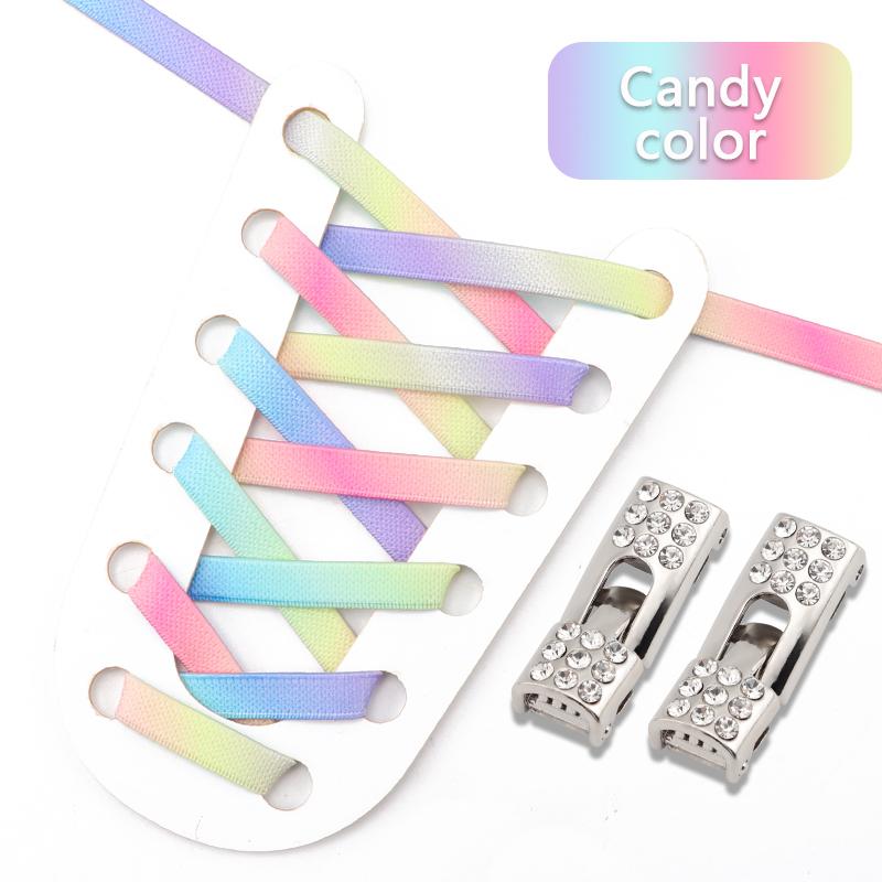 Diamond Cross Lock Shoelaces Rainbow Elastic Flat Laces Sneakers Without Ties Kids Adult No Tie Shoe Laces Rubber Bands Shoelace
