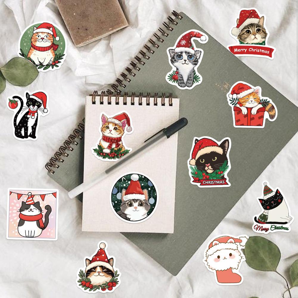 50 Cartoon Christmas Cat Doodle Stickers Party Decoration Guitar Notebook Suitcase DIY Waterproof