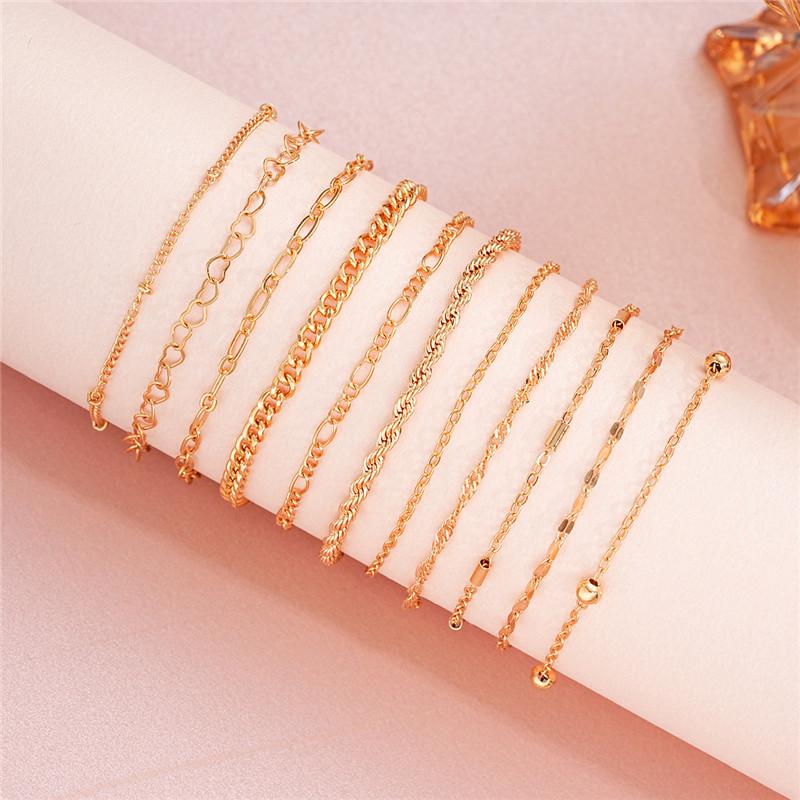 Cuban Chain Bracelet Set for Women, Gold Color, Boho Retro, Thick Twist, Trendy Quality Jewelry Gifts, 11Pcs,