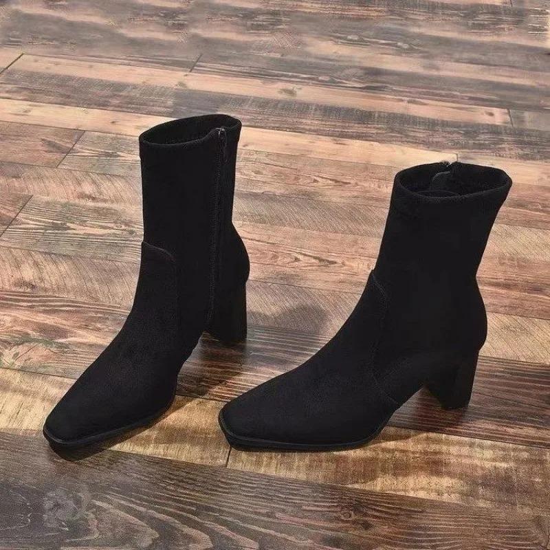 Women Ankle Boots 2025 New Square Heel Platform Boots Women Sexy High Heels Shoes Winter Casual Fashion Boots Shoes for Women