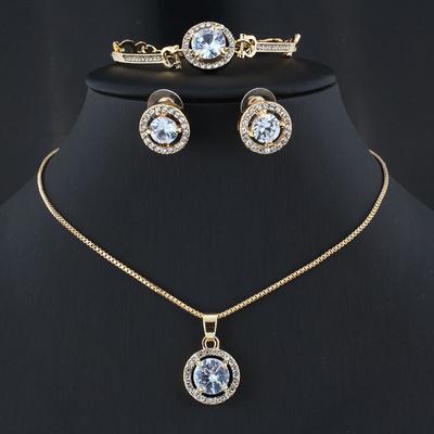 Ensemble de bijoux 3 pièces en cristal blanc pour femmes, breloques en or et argent, boucles d'oreilles à Double tête, bague, Bracelet, collier de mariage, vente en gros