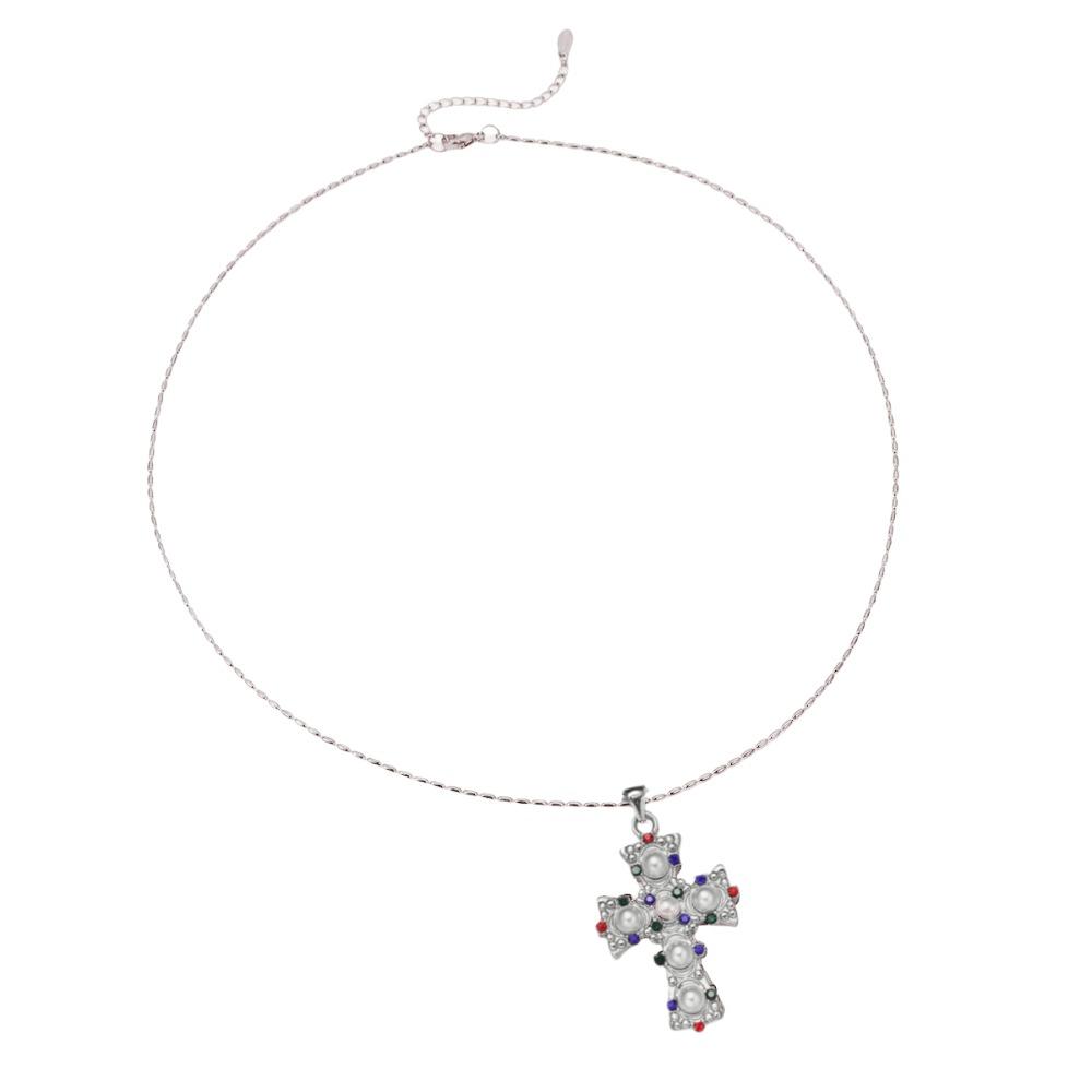 Stainless Steel Cross Pendant Necklace Exquisite Vintage Jewelry Necklace Pearl Necklace  Gift