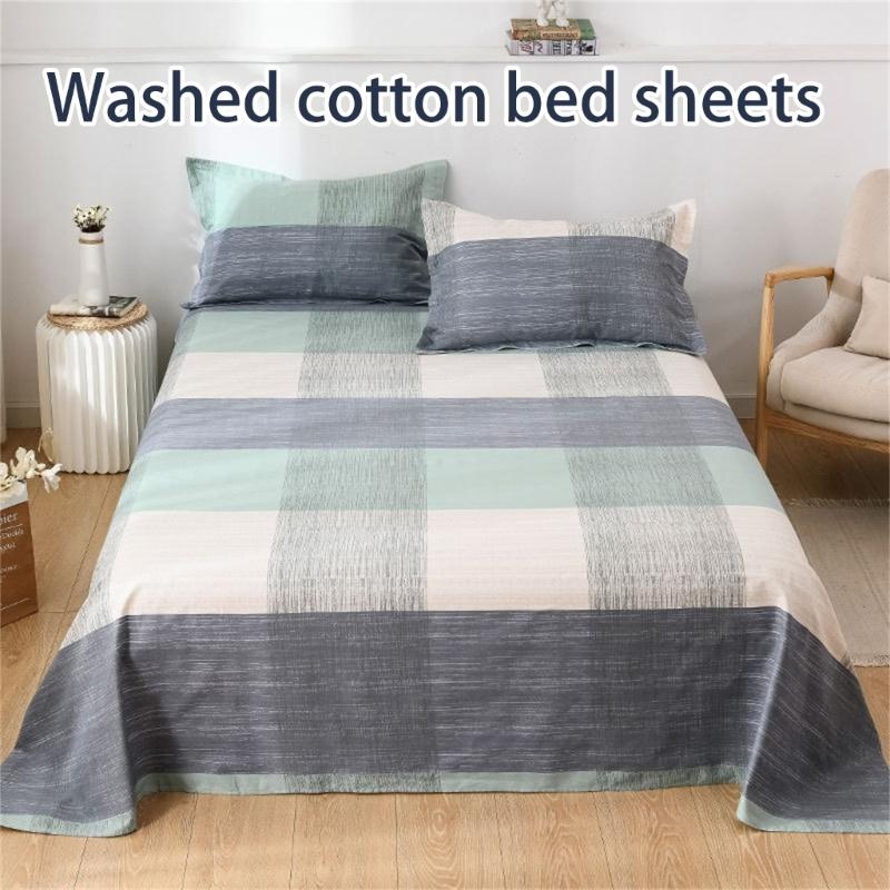 Washed Cotton Bed Sheet Bedspread Soft Breathable and Fade Resistant Easy Maintenance for Room Bedding Sheet