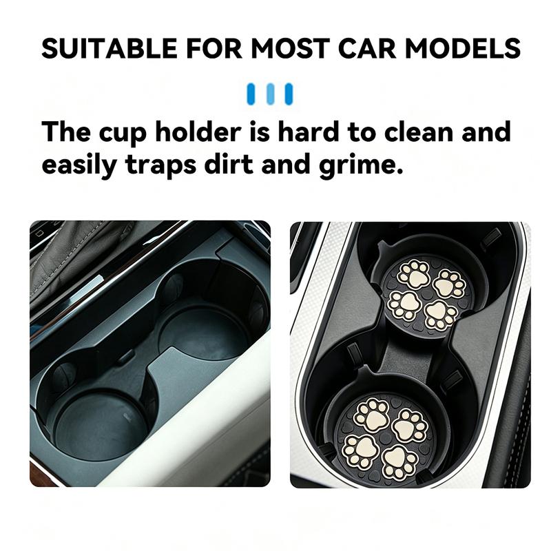 2/8PCS Cat Paw Print Pattern Car Cup Holder, Cup Mat, Car Water Cup Mat, Silicone Anti Slip Bottle Mat, General Motors Interior