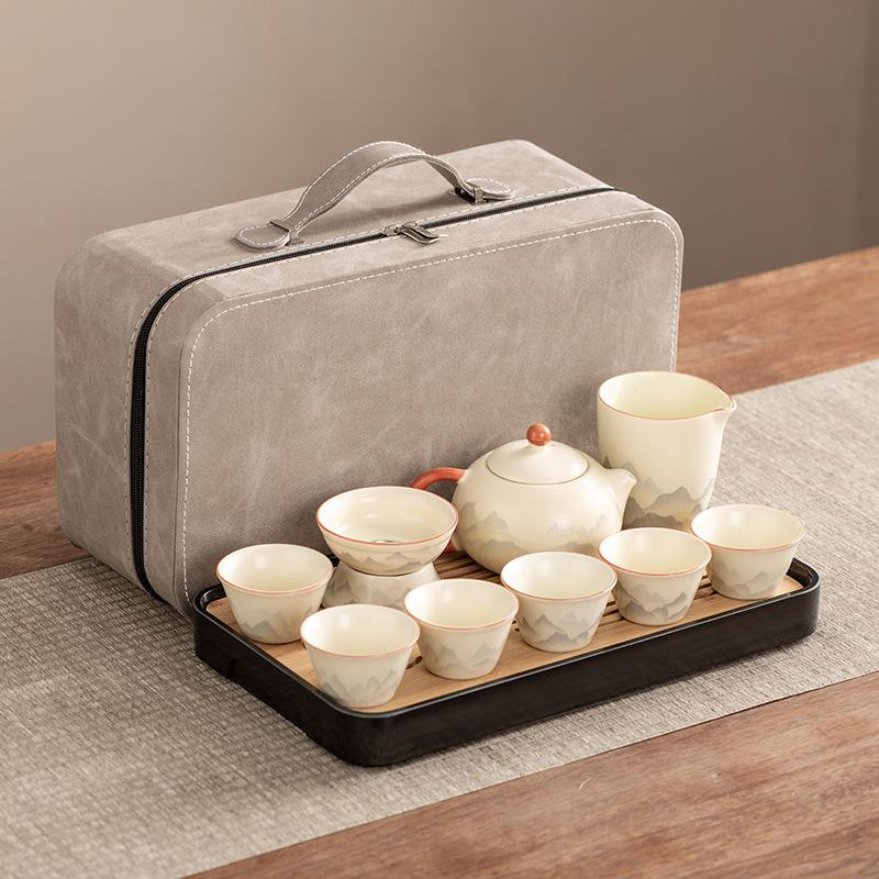 Xishi Teapot Huang Ru Kiln Travel Kung Fu Tea Set Household Portable Teacup Teapot Light Luxury Business Gifts