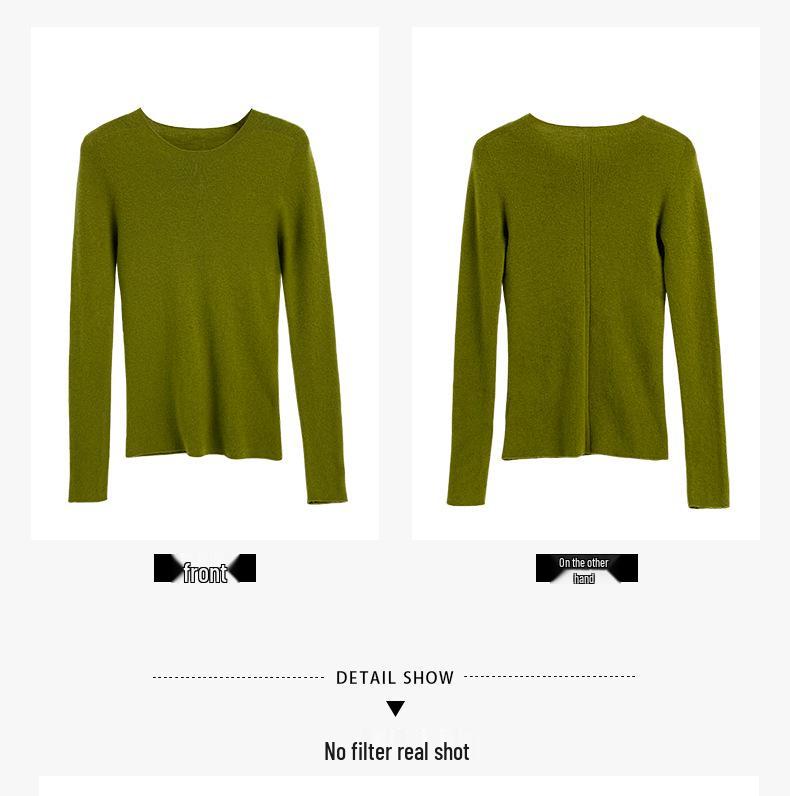 Machine Washable Women's Seamless 100% Pure Wool Round Neck Knit Sweater, 60 Count, 18 Gauge, Autumn Base Layer