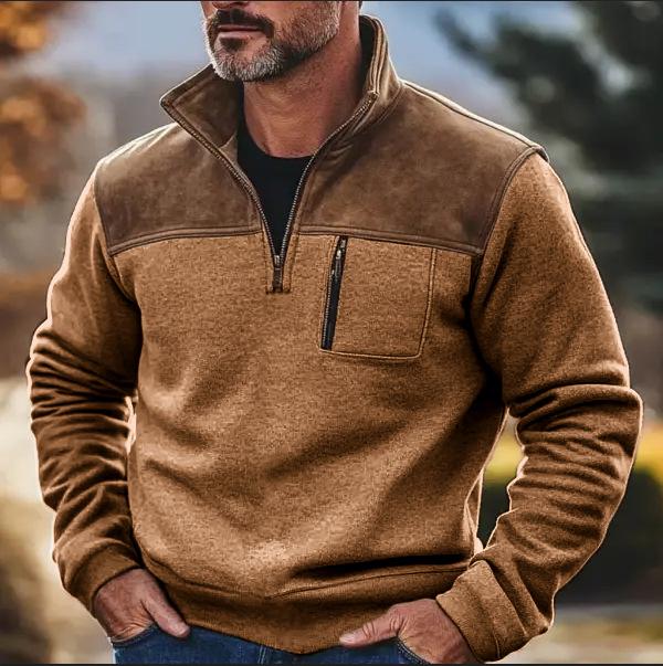 In-Stock 2025 Men's European Casual Fleece Jacket - Autumn/Winter Zip-Up Pullover in Contrasting Colors