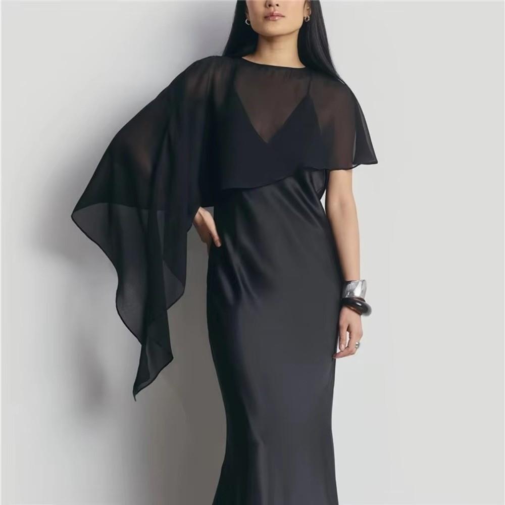 Irregular Womens Cape Chiffon Mesh Shrug Summer Sheer Cape Shawl For Wedding Evening Party