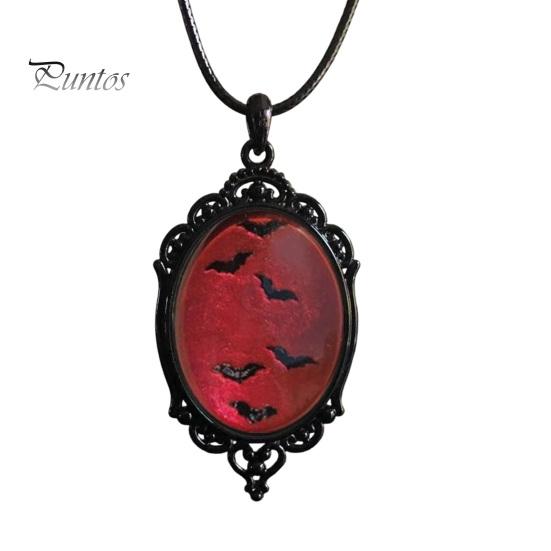 Spooky Cosplay Jewelry Vintage Gothic Necklace, Raven Pendant Bat Red Holiday Party Costume Accessories Rose Halloween Witchy for Women Necklace