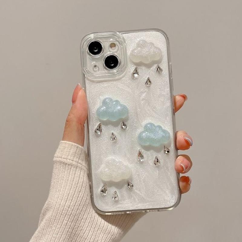 

For iPhone 13 6.1 inch Cover 3D Cloud Pearlescent Powder PC+TPU Anti-scratch Phone Case (Precise Lens Cutouts) A
