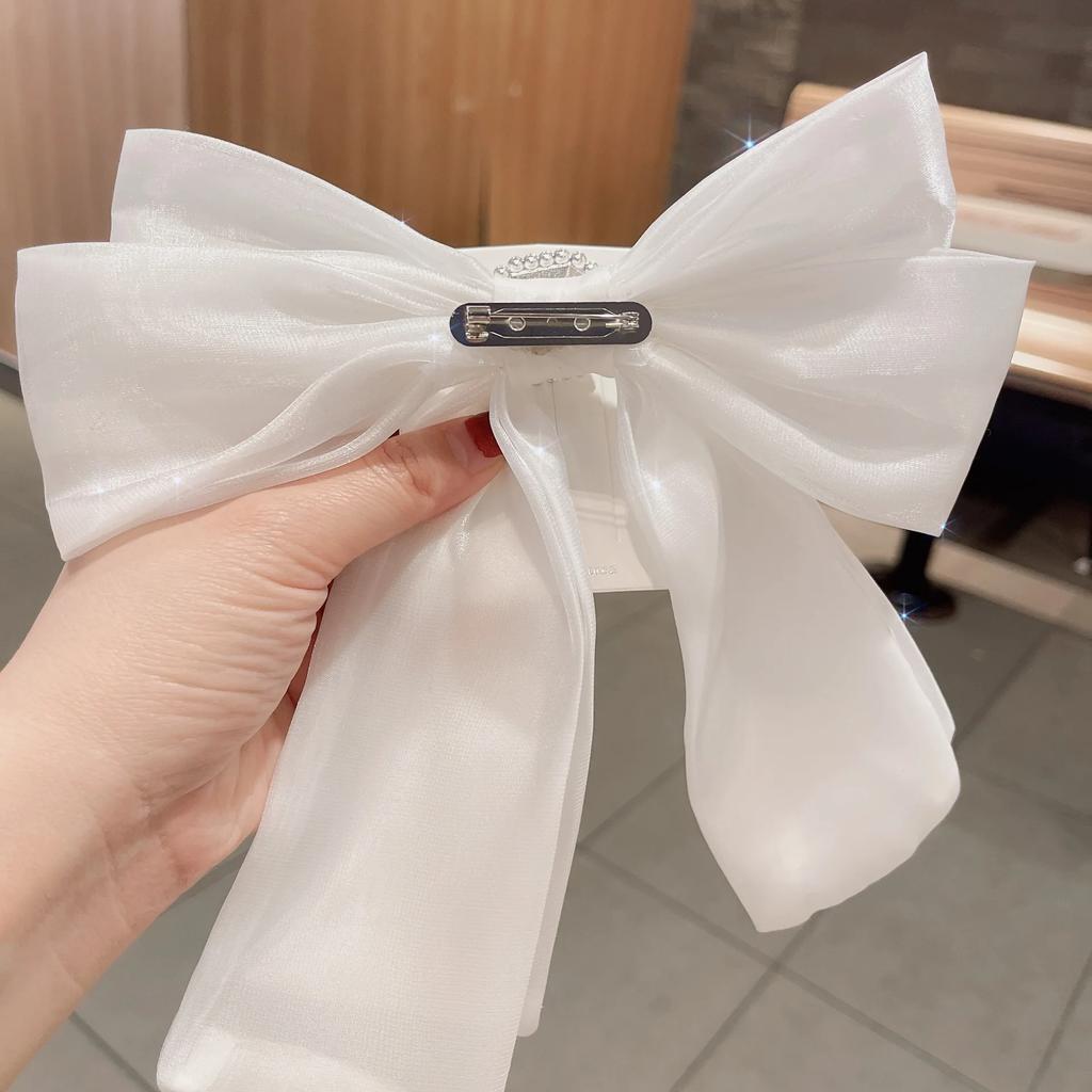 Korean Women's Bow Tie Ribbon White Crystal College Style Shirt Accessories Collar Flowers Pins Gift for Women Handmade Jewelry