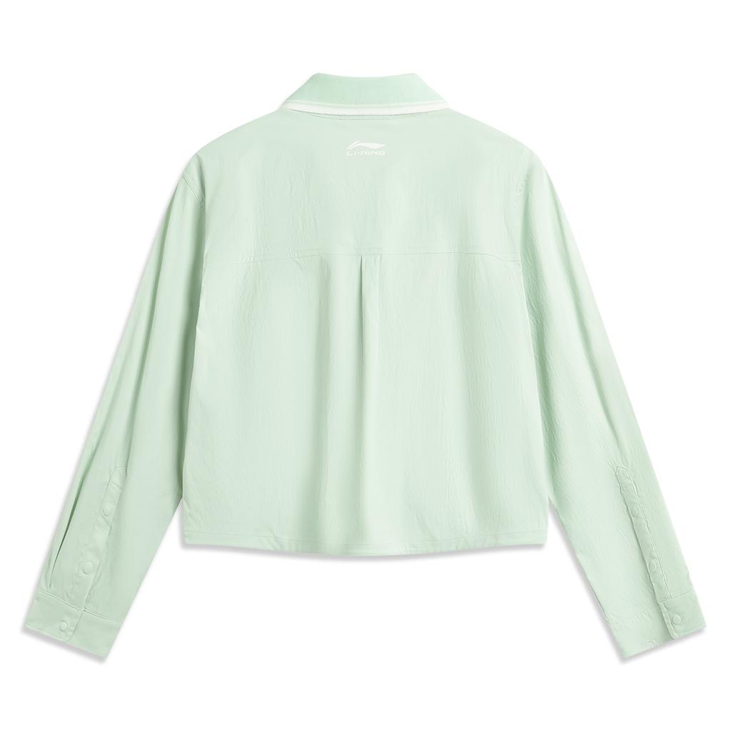 Li Ning Sports Lifestyle Series Solid Color Button Down Loose Long Sleeve Shirt Women Shirts Ice-Green ASHV236-5