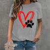 Polyester 100% New Valentine's Day Heart-shaped Checkered Footprint Printed Short-sleeved T-shirt for Casual Women's Summer