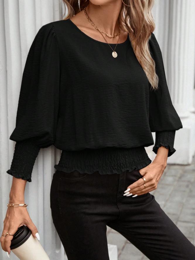 Women s Olive Green Puff Sleeve Top with Ruffle Hem and Cuff S чёрный