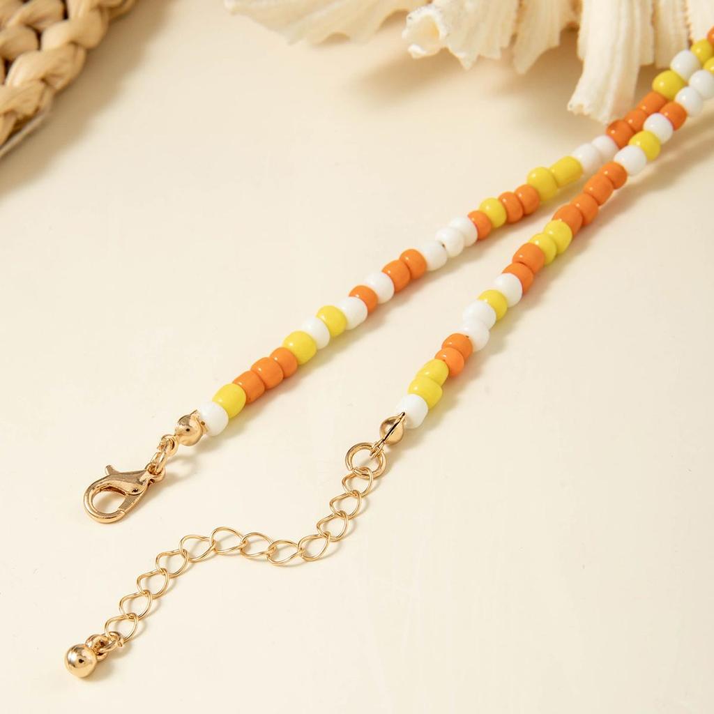 Summer New Style Fresh Temperament Resin Hollow Flower Pendant Color Blocked Rice Bead Necklace Women's Jewelry Daily Matching Necklace