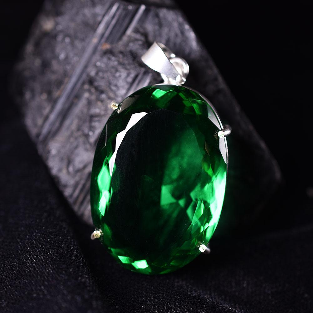 NATURAL Pendant 120.65 Ct Oval CERTIFEID 925 Sterling Silver Green Gemstone -w K-MY.PD-333-NS-Wh-gT