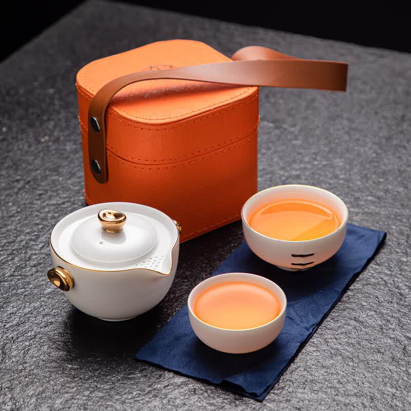 Tuopai Auspicious Three Treasures Gold-Painted Ceramic Quick Tea Set